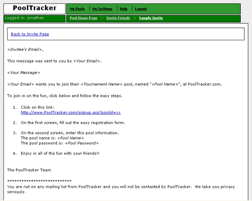 Sample of Invitation email text