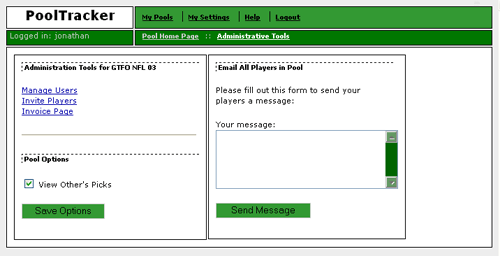 Pool Administration Page